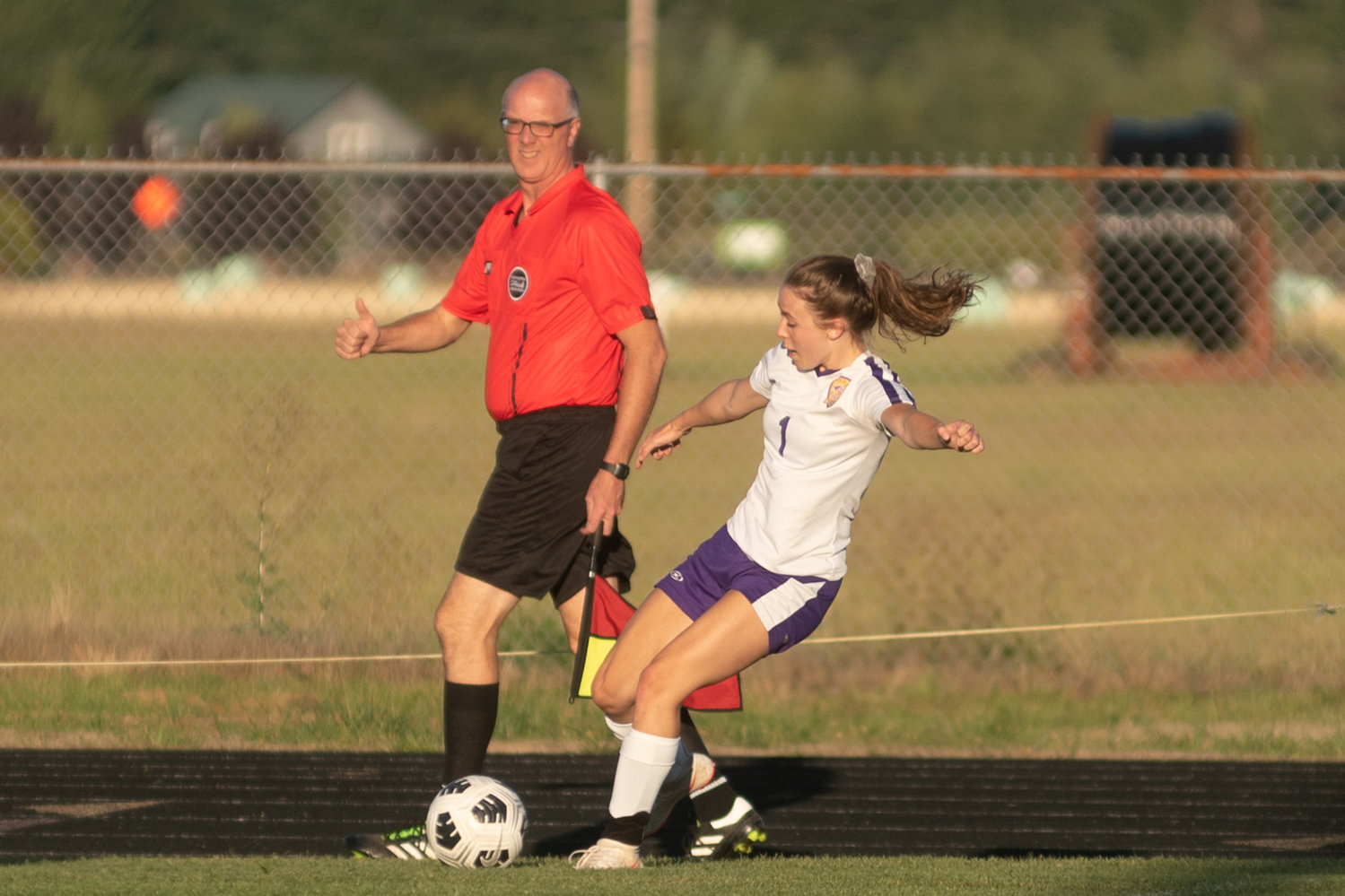 Onalaska senior Cierra Russ fires a shot at goal in the Loggers 2-1 win over Adna Monday afternoon.