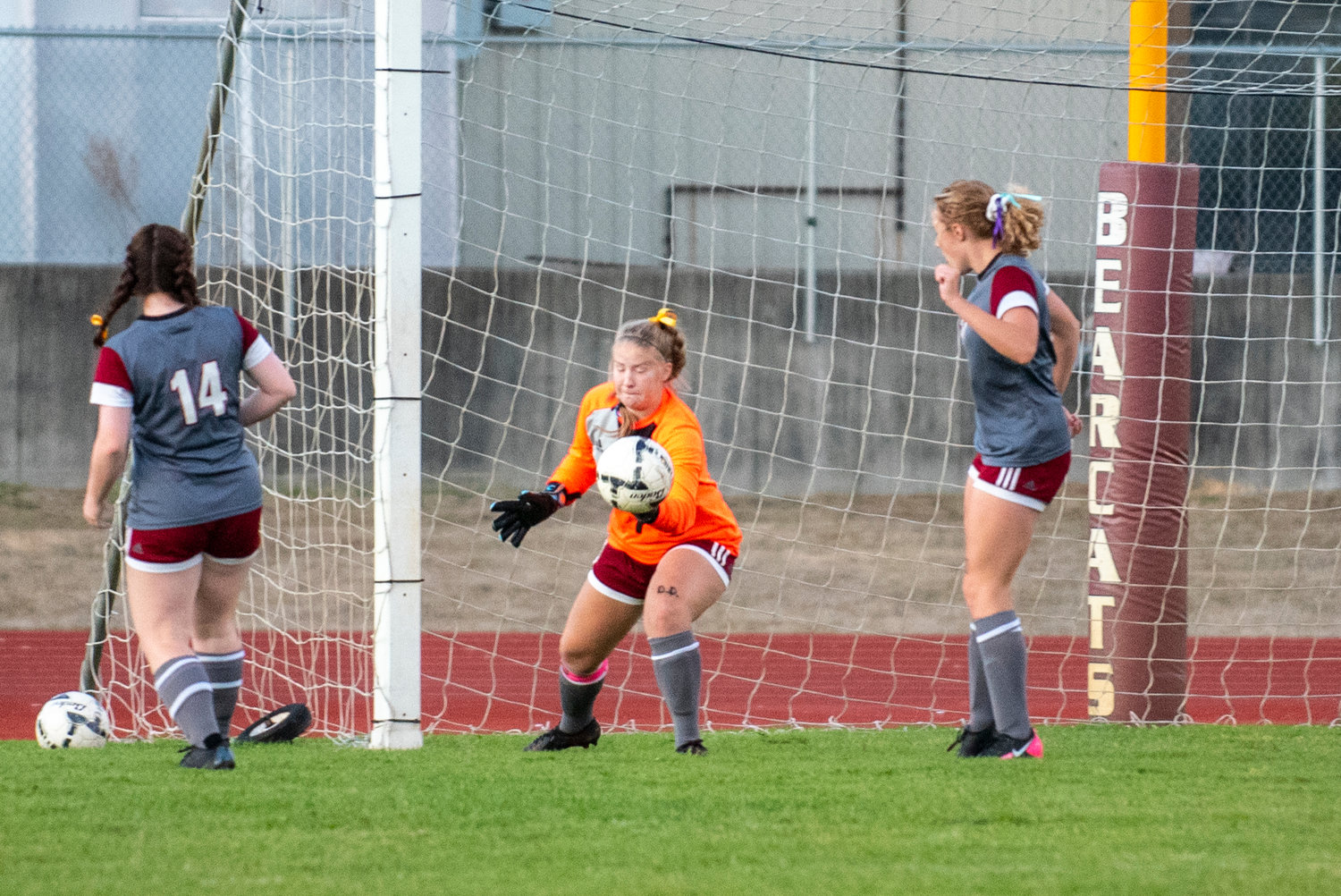 W.F. West keeper Carlie Deskins makes a save on a Tumwater shot on Tuesday in Chehalis.
