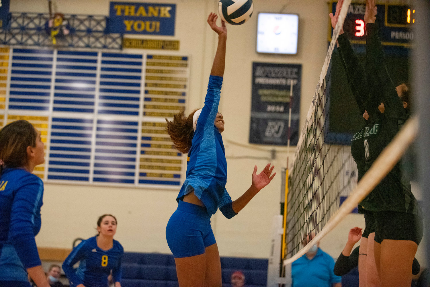 Centralia College's Solana Stanley spikes the ball against Highline on Wednesday.