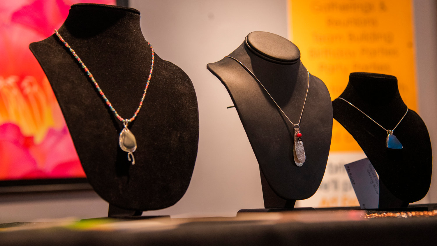 Hand crafted jewlery made with sterling silver sits on display inside the Rectangle Gallery in Centralia during an ARTrails Studio Tour Saturday afternoon.