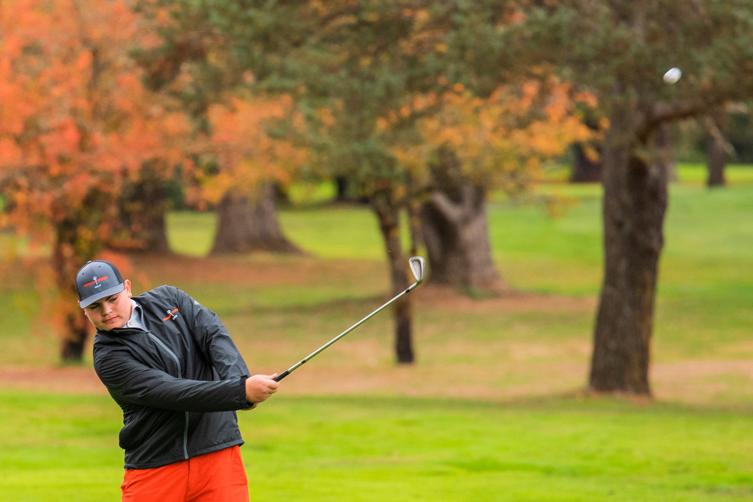Centralia’s Matteo Guerrero makes contact Monday afternoon in Chehalis at Riverside Golf Course.