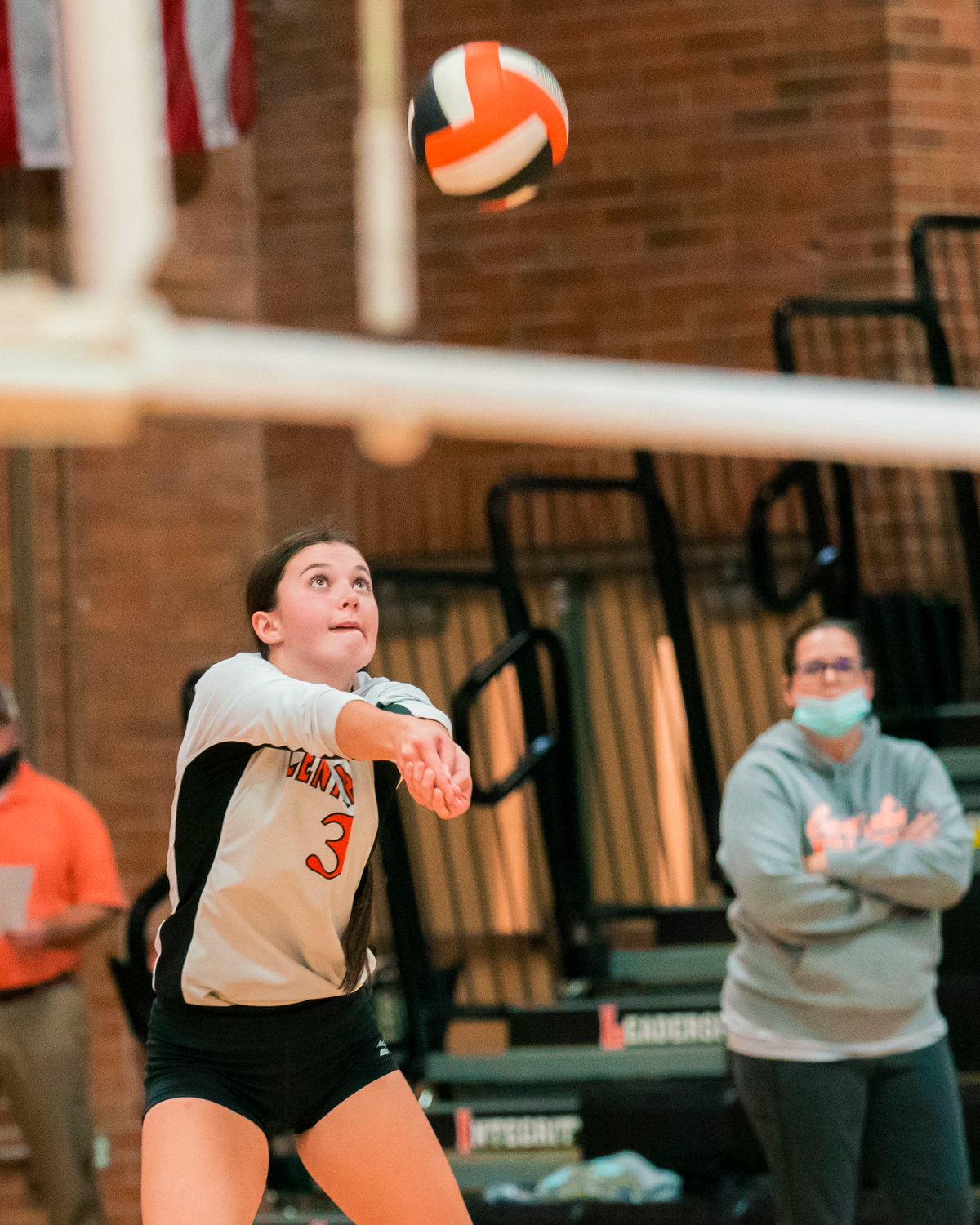 Centralia’s Ella Orr (3) hits the ball up during a game Tuesday night.