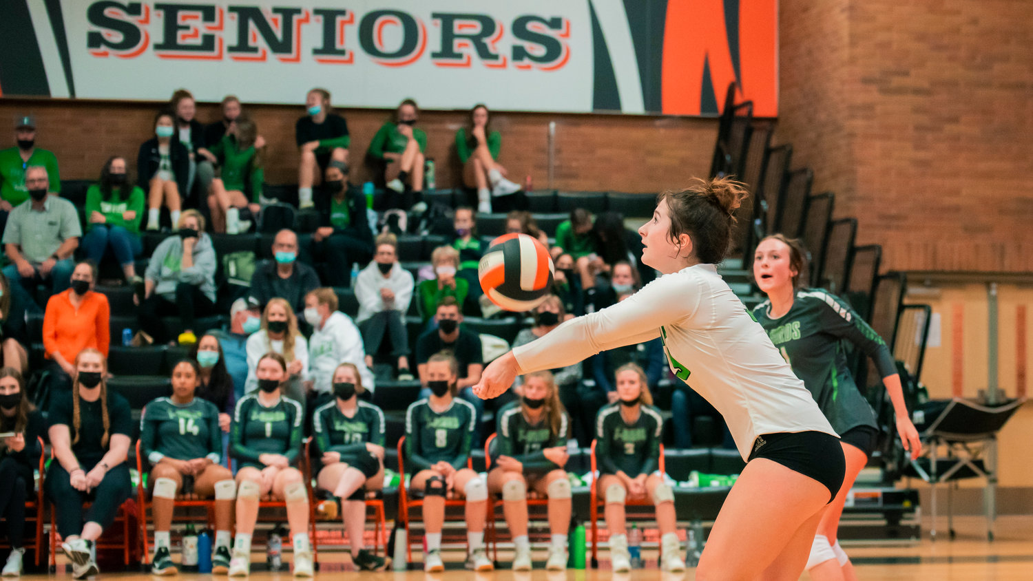 Tumwater’s libero (33) gets under the ball during a game in Centralia Tuesday night.