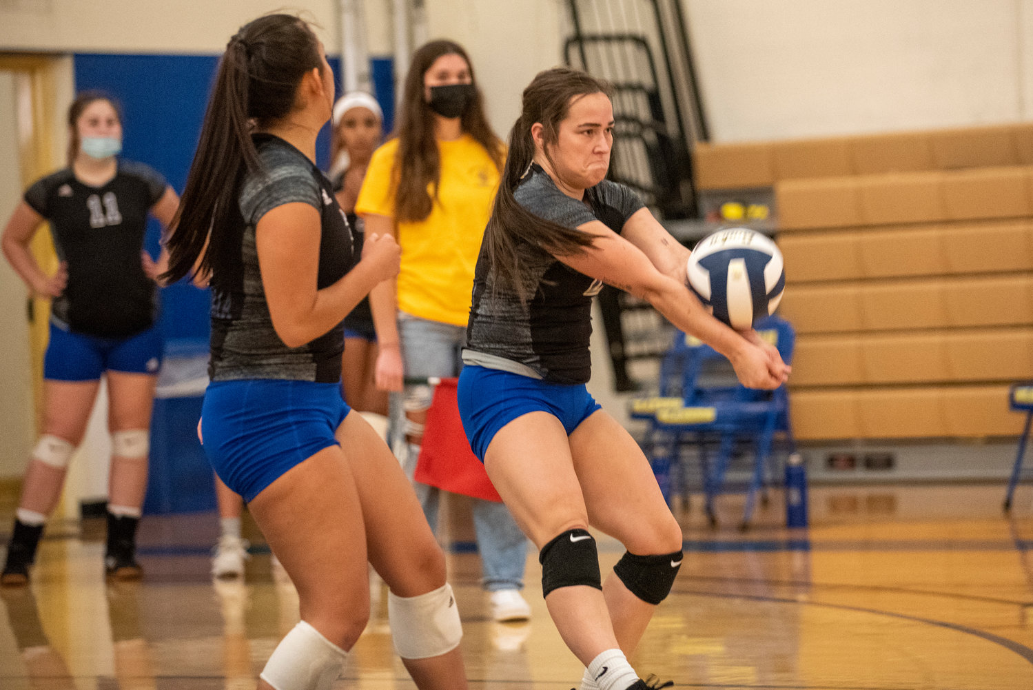 Centralia College's Casey Wentz gets in front of a South Puget Sound serve on Wednesday.