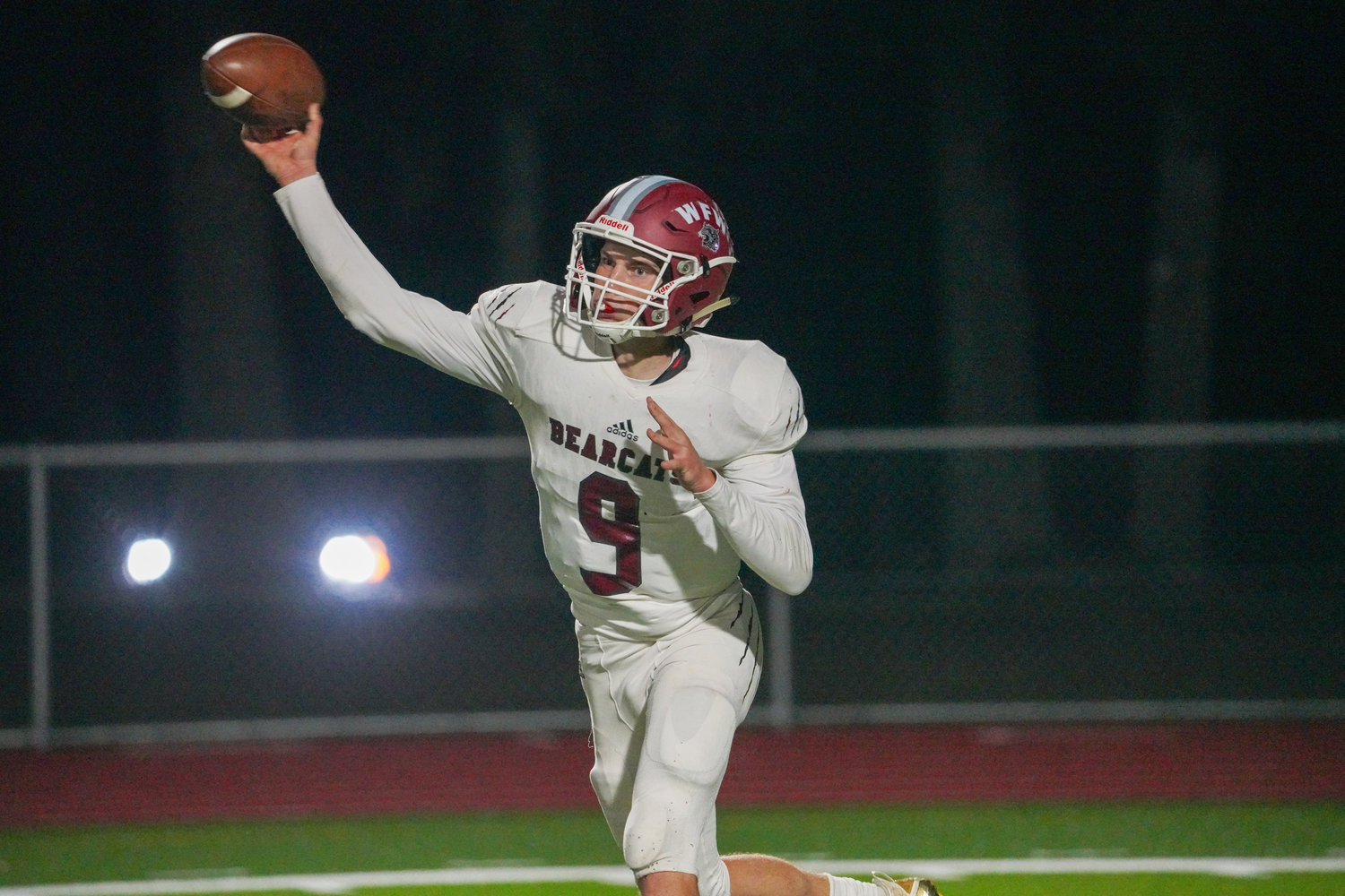 W.F. West quarterback Gavin Fugate (9) tosses a pass against Shelton on Friday, Oct. 1, 2021.