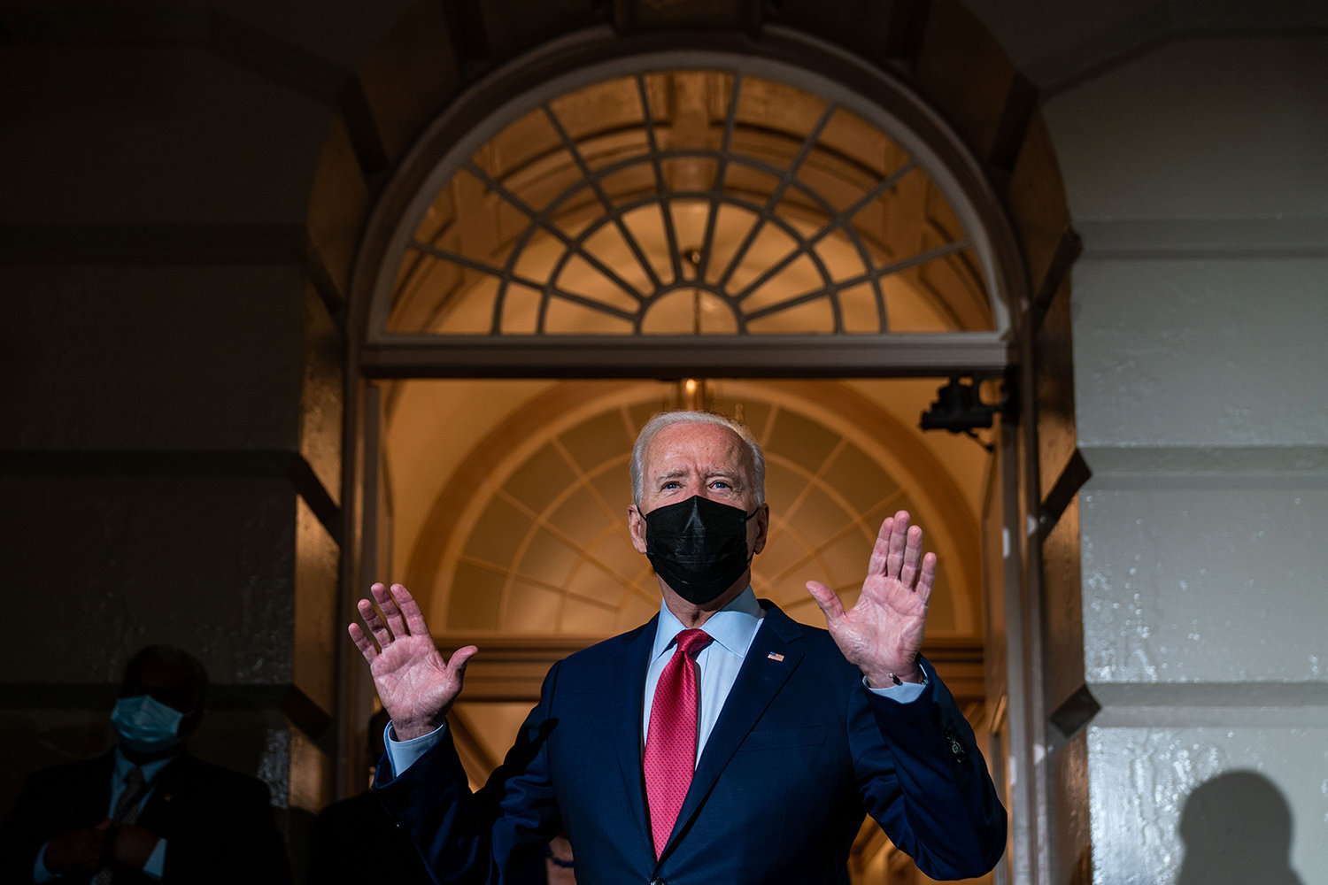 President Joe Biden leaves a House Democratic Caucus meeting in the U.S. Capitol on Friday, Oct. 1, 2021 in Washington, D.C. The president called the meeting in order to push through an impasse with his $1 trillion infrastructure plan. (Kent Nishimura/Los Angeles Times/TNS)