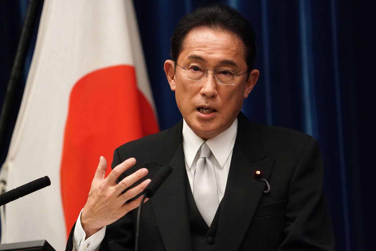Fumio Kishida, Japan's prime minister, speaks during a news conference at the prime minister's official residence on Oct. 4, 2021 in Tokyo, Japan. Fumio Kishida, president of Japan's ruling party Liberal Democratic Party was elected as the nation's 100th prime minister on Oct. 4, 2021. (Toru Hanai - Pool/Getty Images/TNS)
