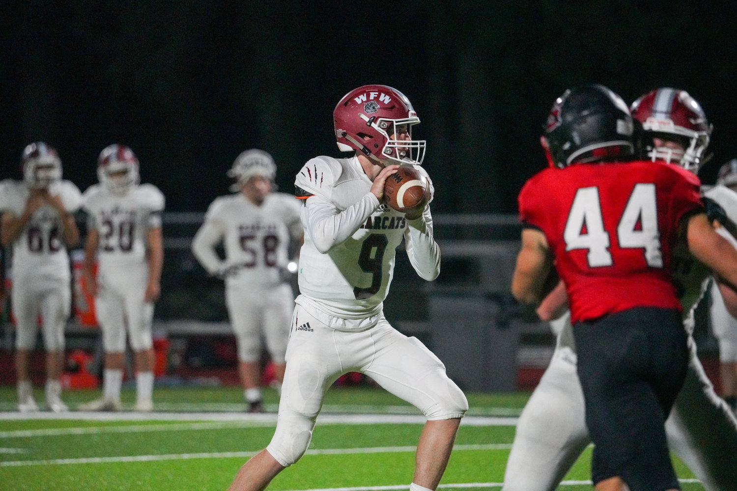 W.F. West junior signal-caller Gavin Fugate looks for an open receiver against Shelton on Oct. 1, 2021.