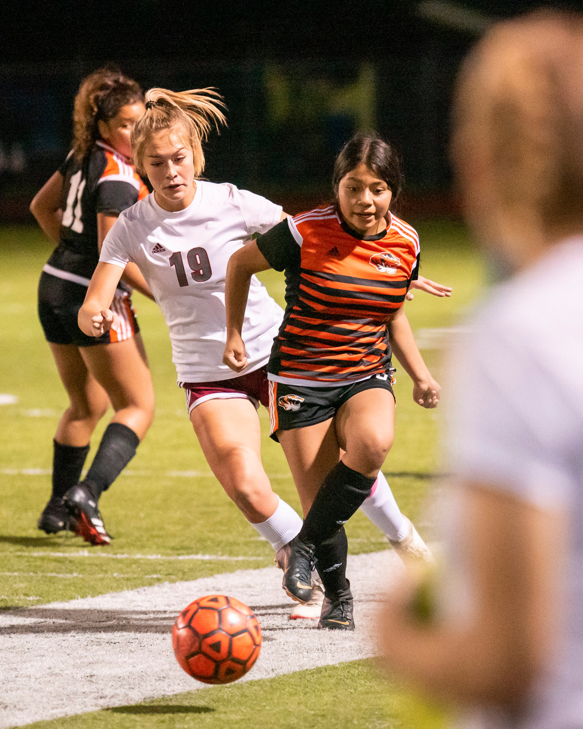 Centralia’s Alia Gomez-Ortiz (9) looks to pass during a game against W.F. West Tuesday night at Tiger Stadium.