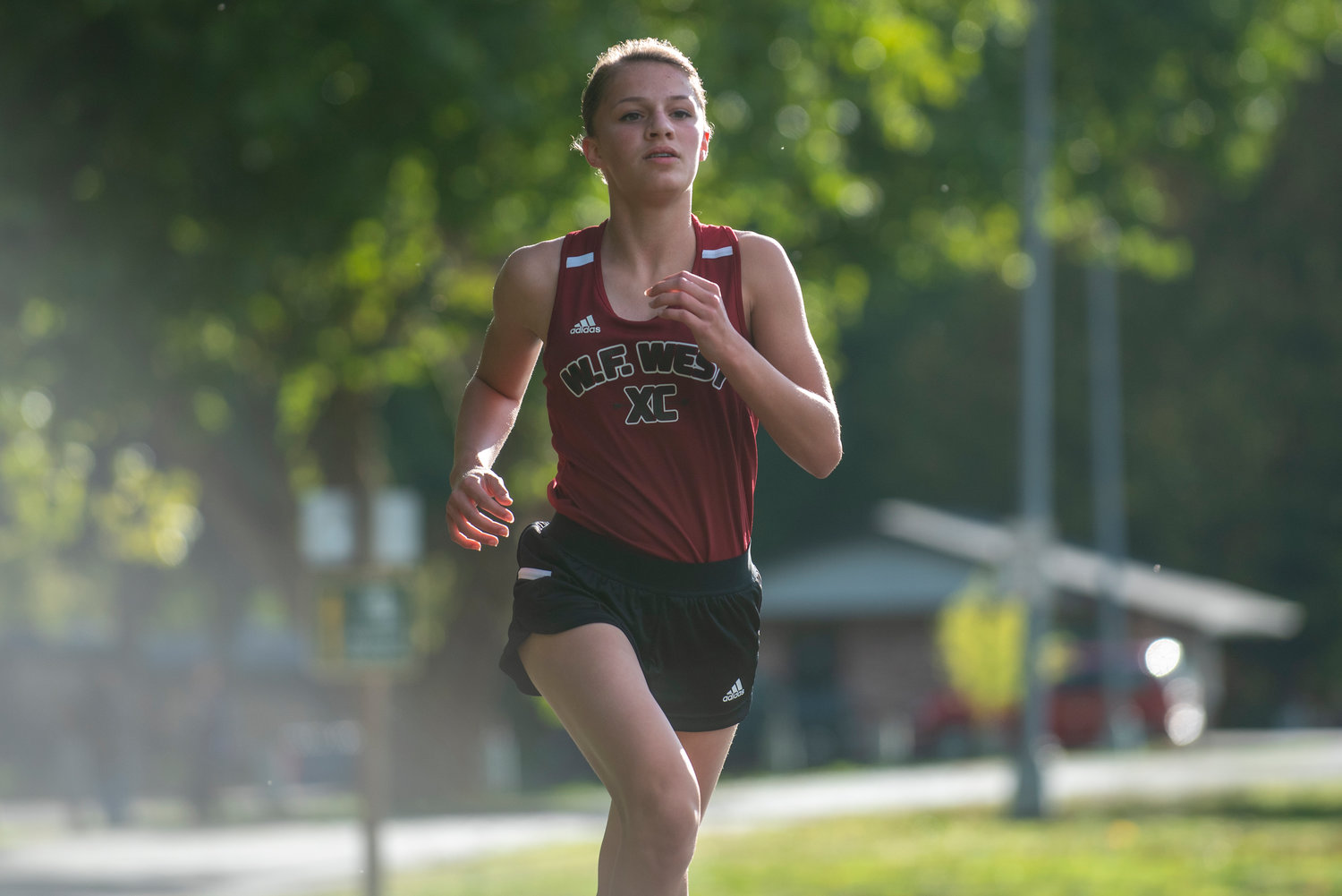 W.F. West's Mercedes Ricks competes in a dual cross country tournament at Stan Hedwall Park on Wednesday, Oct. 6, 2021.