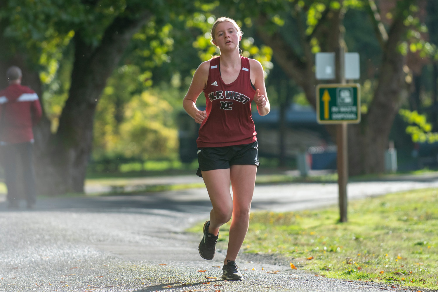 W.F. West's Brooke Johnston races in a dual meet at Stan Hedwall Park on Oct. 6, 2021.