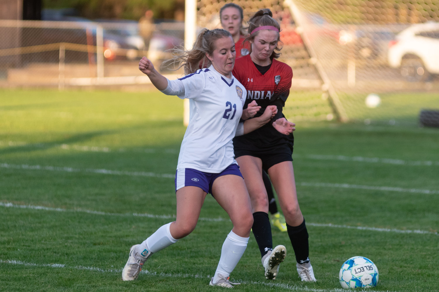 Onalaska senior Callie Lawrence fights for the ball in the Loggers 2-1 loss to Toledo Oct. 6.