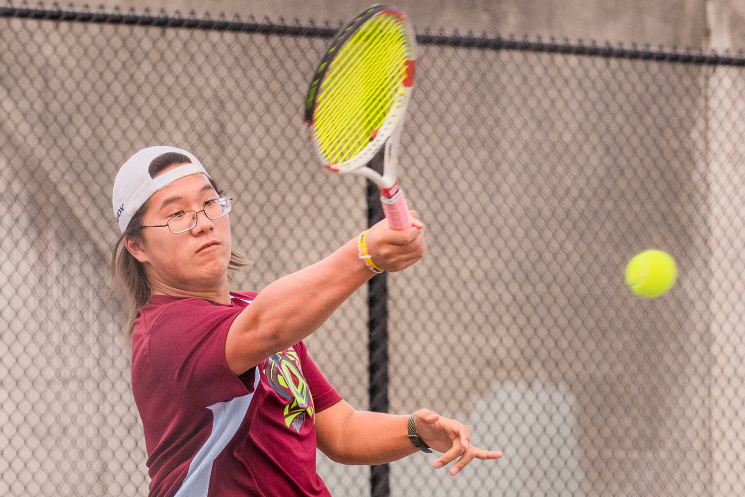 W.F. West’s Justin Chung returns a ball during a match against Aberdeen Wednesday afternoon in Chehalis.