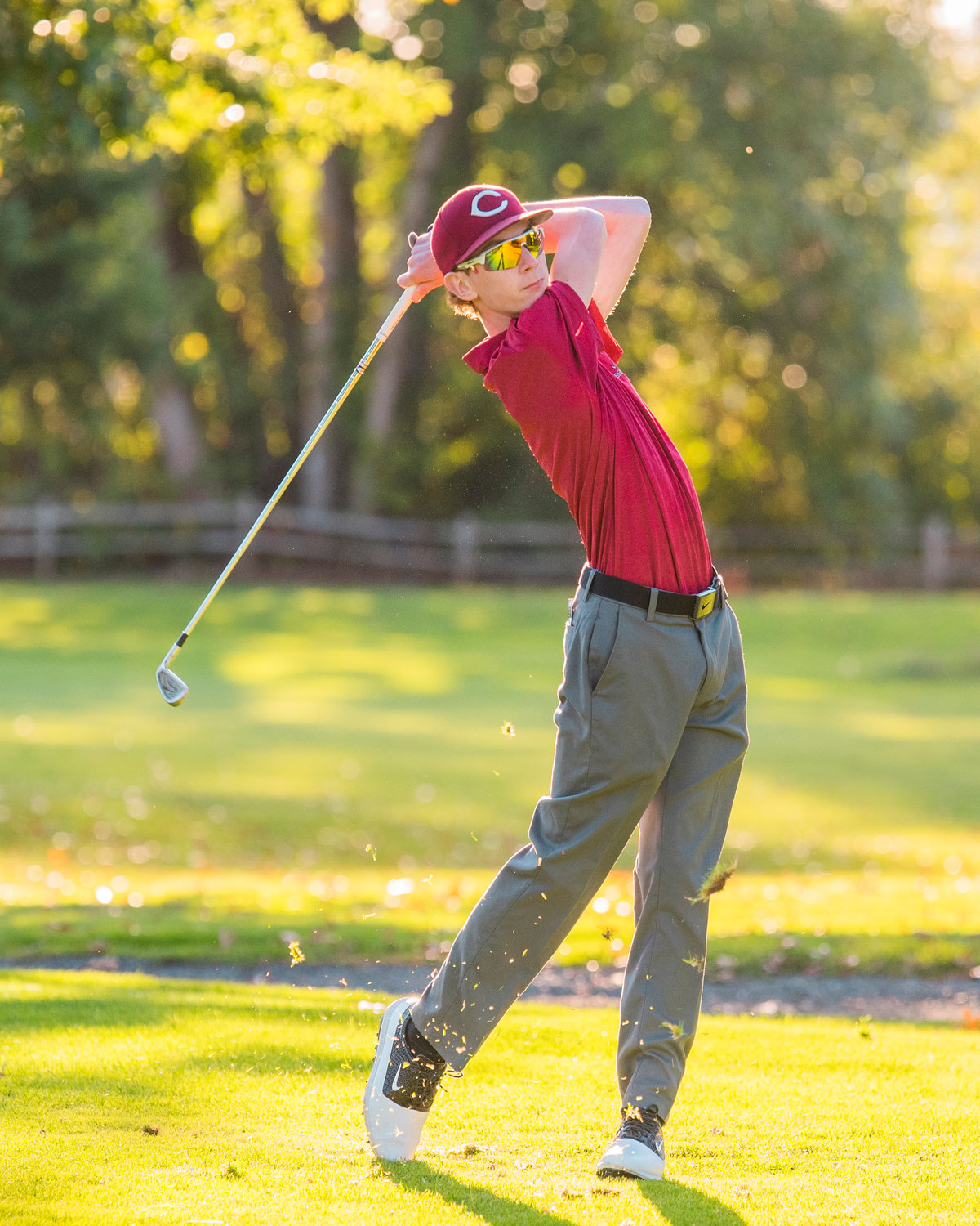 W.F. West’s Nate Dahlin swinga his club Thursday at Riverside Golf Course in Chehalis.