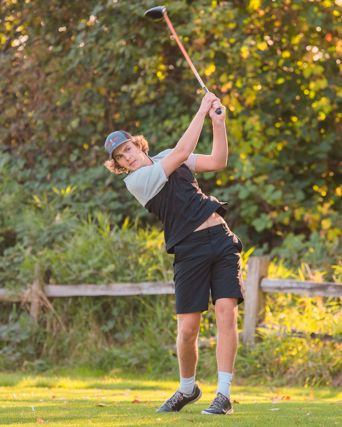 Centralia’s Cole Wasson tees off Thursday at Riverside Golf Course in Chehalis.