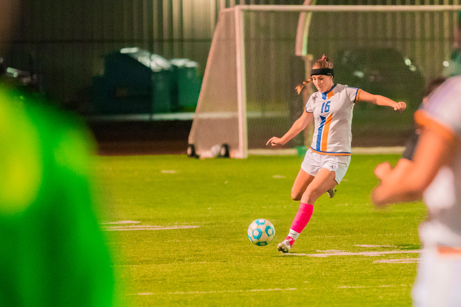 Centralia’s Erin Stanfilll (16) kicks the ball down field before scoring a goal Wedneday in Centralia.