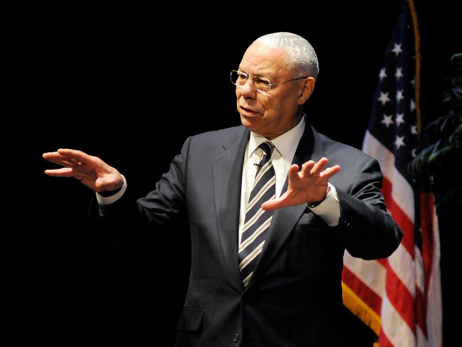 Gen. Colin Powell speaks to Worcester Technical High School students at the Hanover Theater for the Performing Arts on  March 27, 2014.