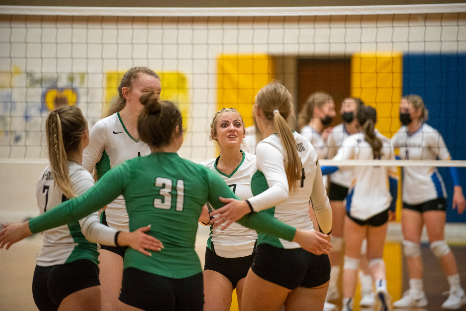 Tumwater celebrates scoring a point against Rochester on Oct. 19, 2021.