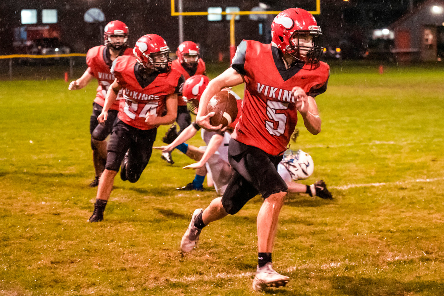 Mossyrock’s Keegan Kolb (5) runs with the football during a game against Toutle Lake Thursday night.