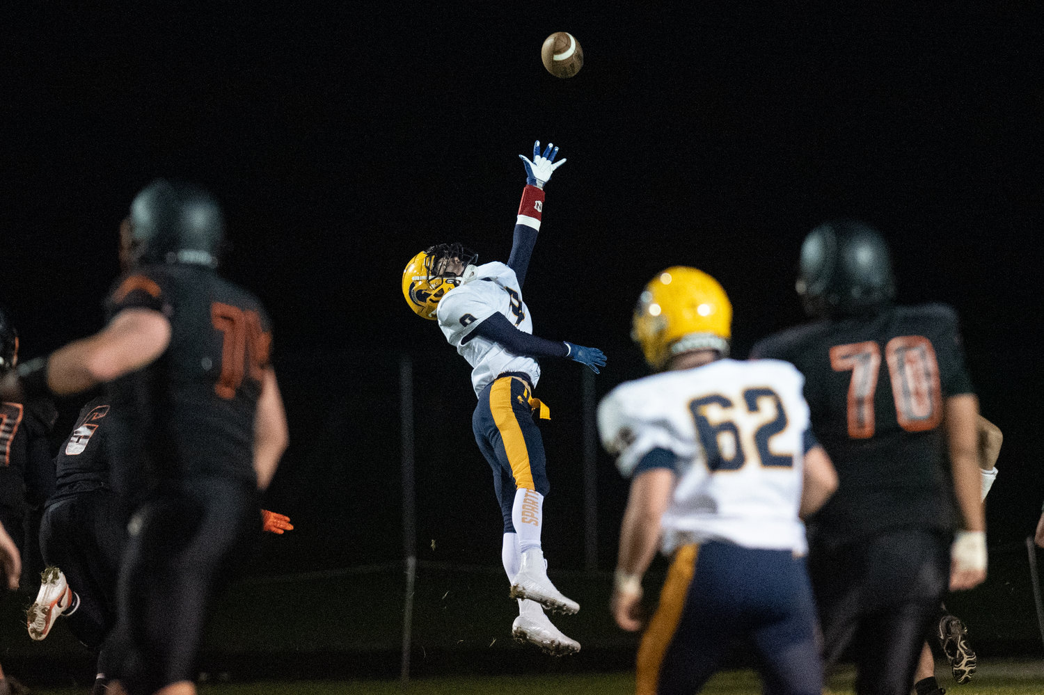 A Forks receiver reaches for a pass just out of his reach against Napavine Oct. 22.