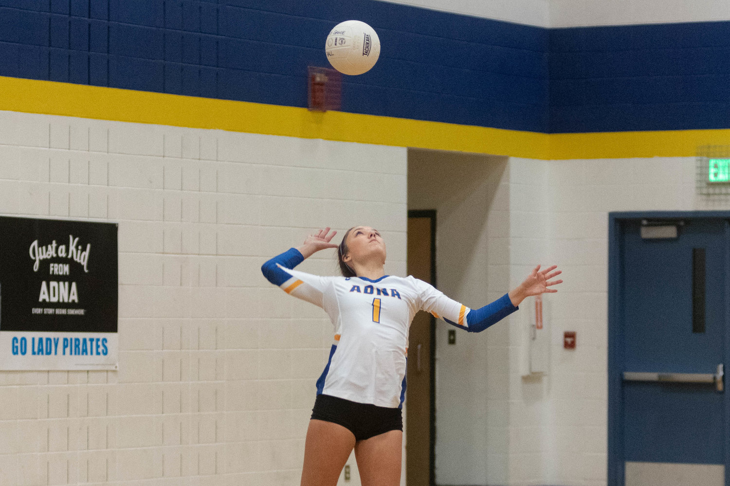 Alyssa Davis serves against Ilwaco in the opening round of the District 4 Tournament in Adna Oct. 30.