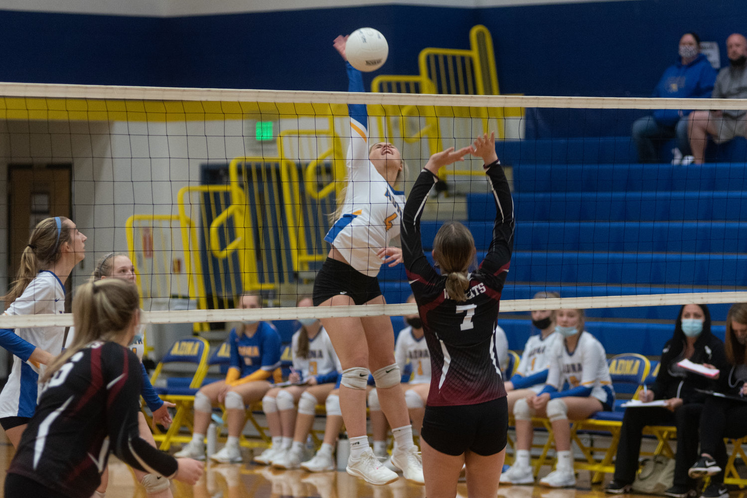 Adna outside hitter Madison Fay lays down a spike against Ocosta in the District 4 Tournament Oct. 30.