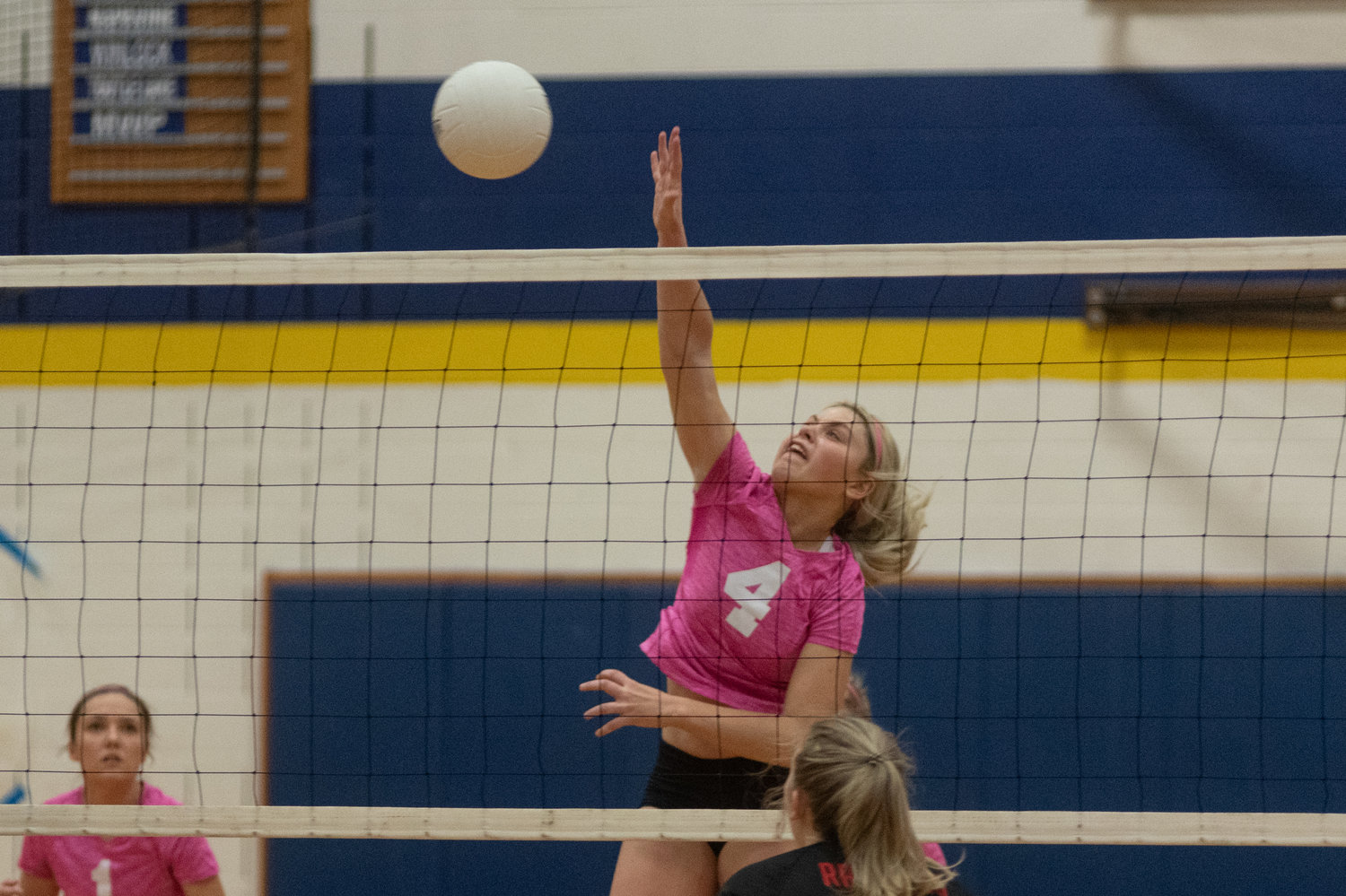 Adna senior Madison Fay hits one over the net against Raymond in the District 4 semifinals Nov. 3.