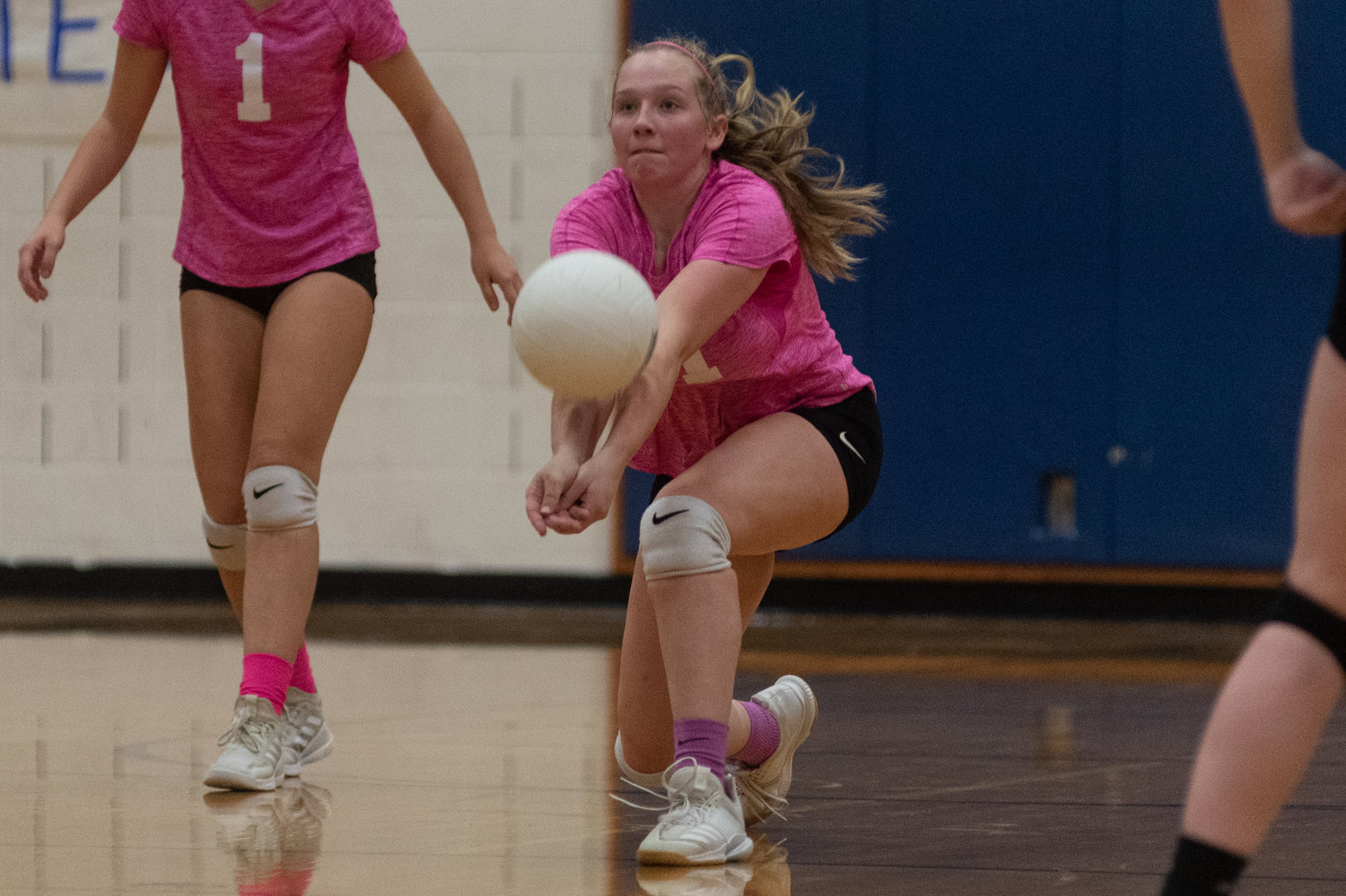 Adna freshman Kendall Humphrey digs up a serve against Raymond in the District 4 semifinals Nov. 3.
