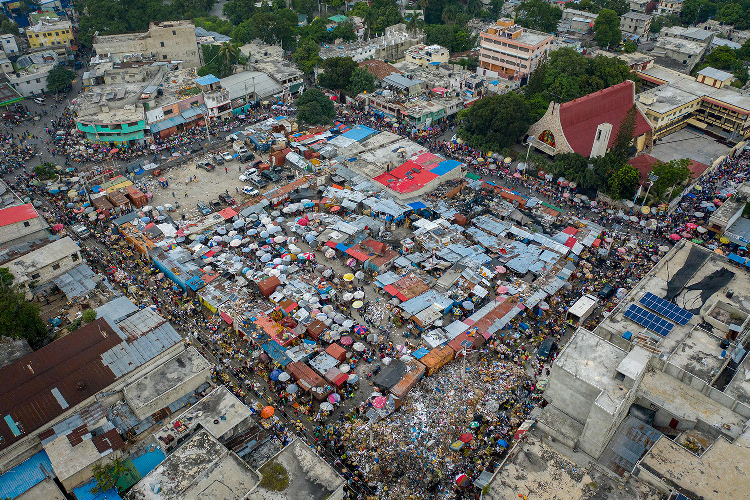 An aerial view shows a street market in Port-au-Prince, Haiti, on Oct. 29, 2021. (Ricardo Arduengo/AFP via Getty Images/TNS)
