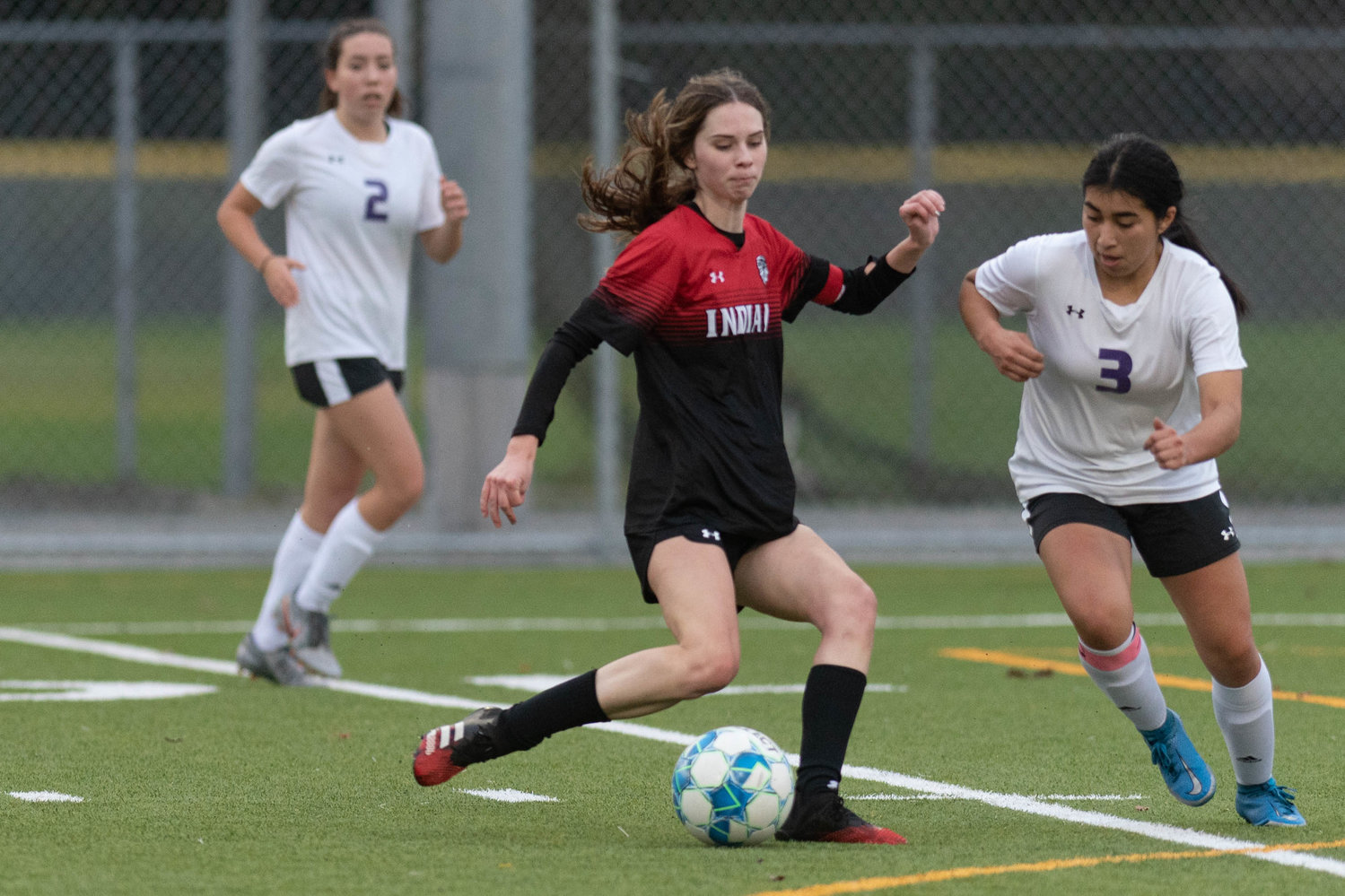 FILE PHOTO -- Toledo's Marina Smith sends a shot toward the goal against Friday Harbor in the opening round of the WIAA 2B soccer tournament Nov. 10 in Black Hills.