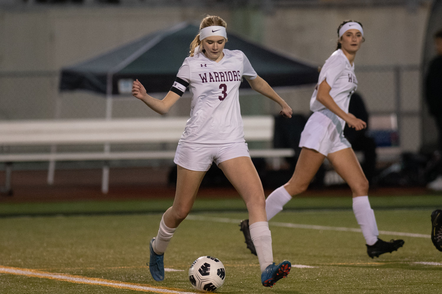 Cle Elum-Roslyn midfielder Avalon DeWitt dribbles a ball downfield against Adna in the opening round of the state tournament in Tumwater Nov. 10.
