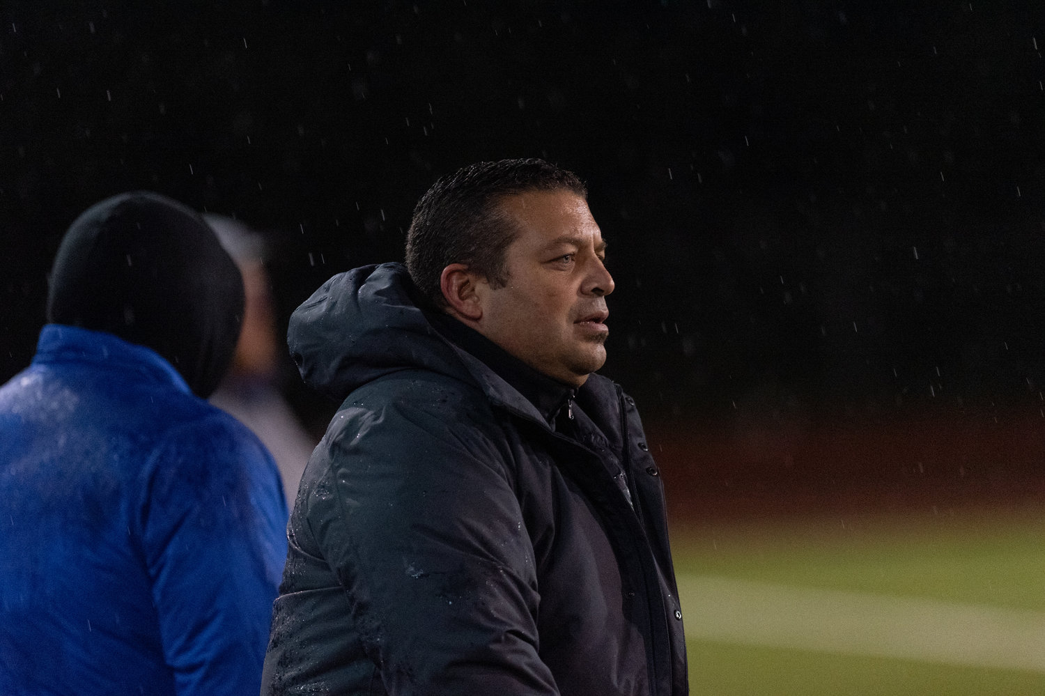 Adna head coach Horst Malunat stands on the sidelines as the Pirates dispatch Cle Elum-Roslyn in the first round of the state tournament in Tumwater Nov. 10.