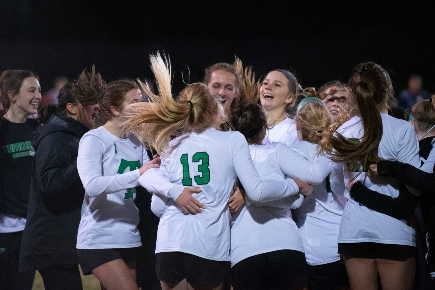 Tumwater girls soccer team celebrates after defeating Selah 3-2 in a 2A state opener Wednesday in Selah.