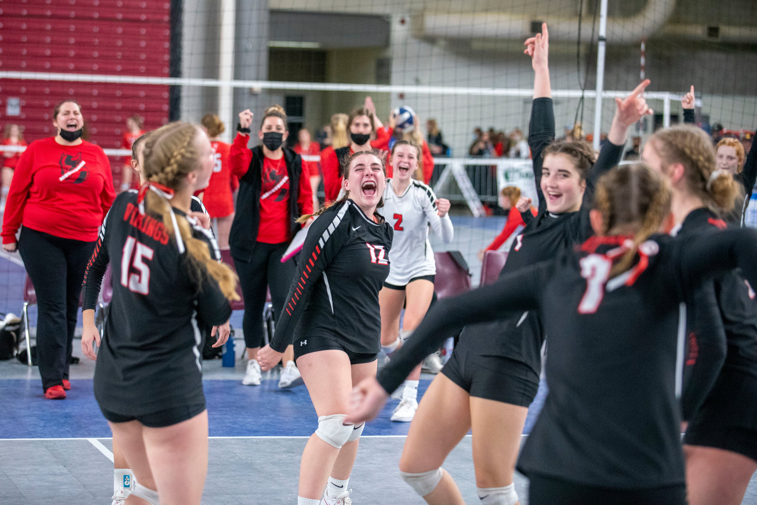 Mossyrock celebrates after scoring against Oakesdale during the 1B state championship match Friday in Yakima.