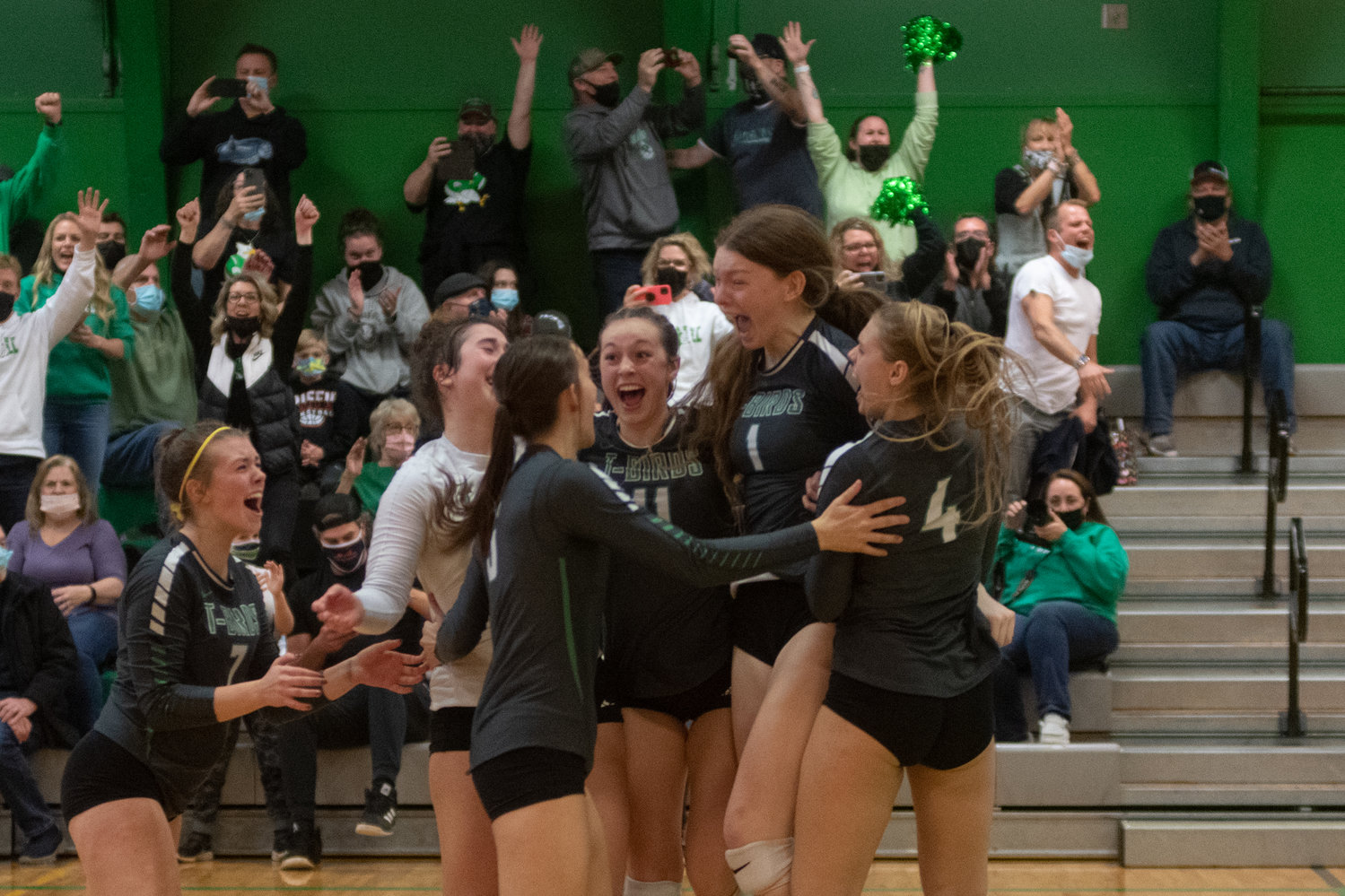 Tumwater celebrates beating Black Hills in the district playoffs Nov. 13 to advance to the state tournament.