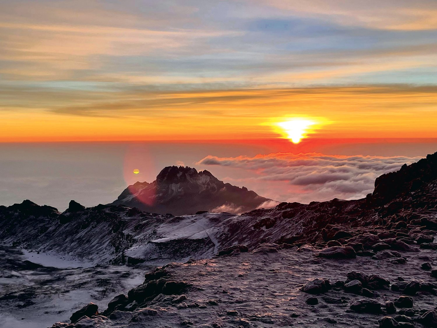 The sunrise is seen from the top of Mount Kilimanjaro on Thanksgiving morning in this photograph provided by Centralia resident Neal Kirby.  It is the highest mountain in Africa and the fourth most topographically prominent peak in the world.