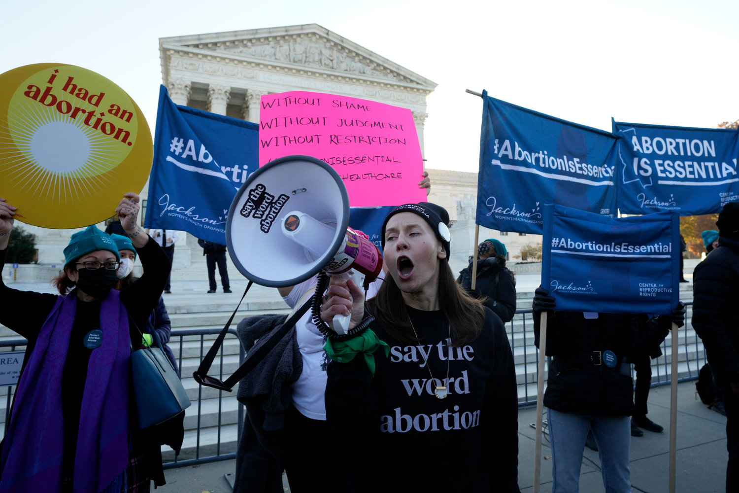 Pro-abortion rights protesters rally outside as the U.S. Supreme Court hears arguments in "Dobbs v. Jackson Women's Health Organization" in Washington, D.C. on Wednesday, Dec. 1, 2021. (Yuri Gripas/Abaca Press/TNS)