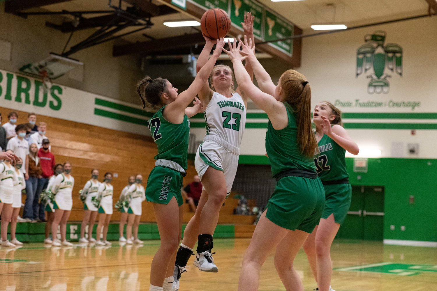 Tumwater guard Isabella Lund rises for a floater against Woodinville Dec. 2.