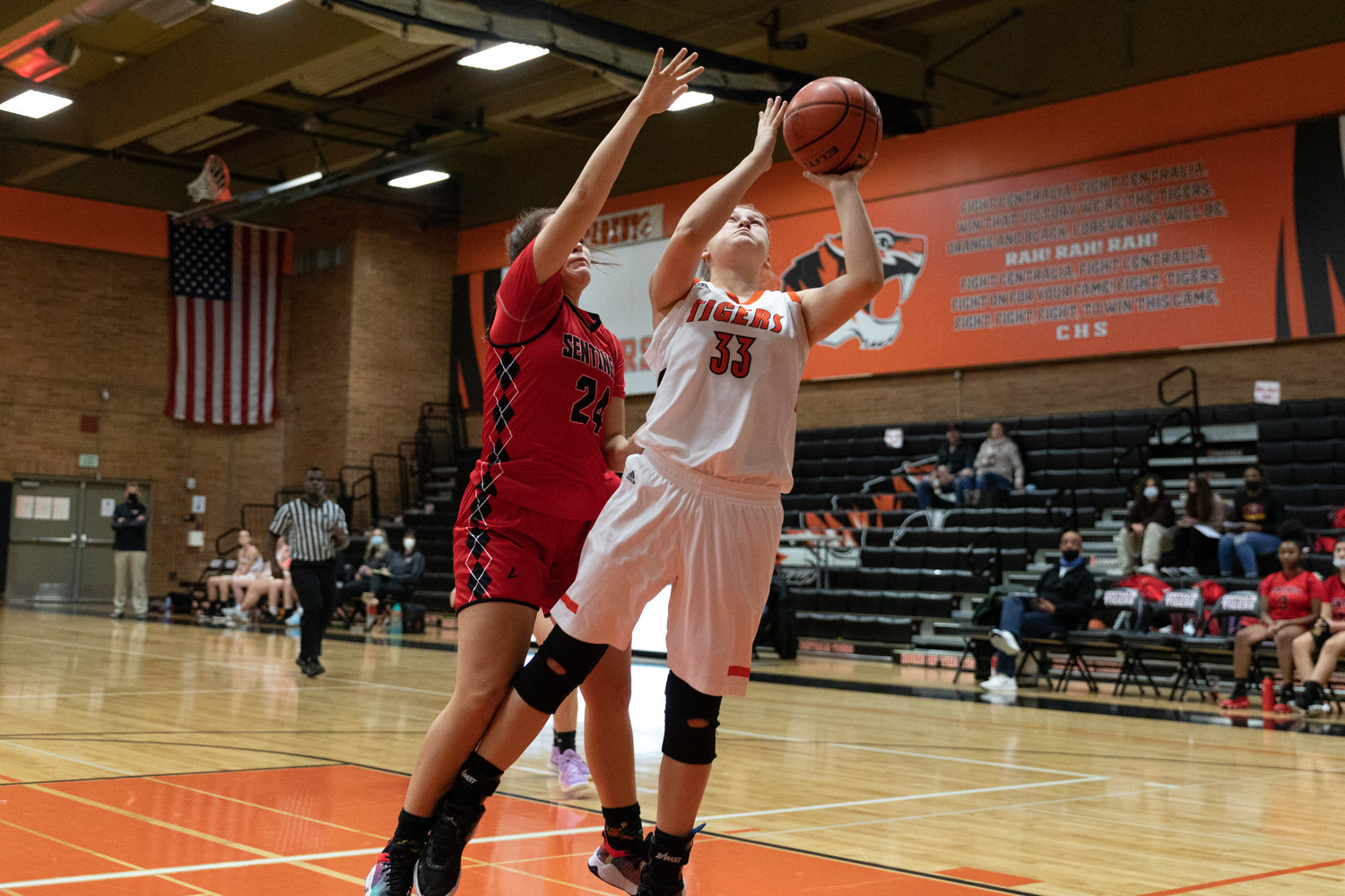 Centralia sophomore Emily Wilkerson rises up for a contested layup against Steilacoom Dec. 3.