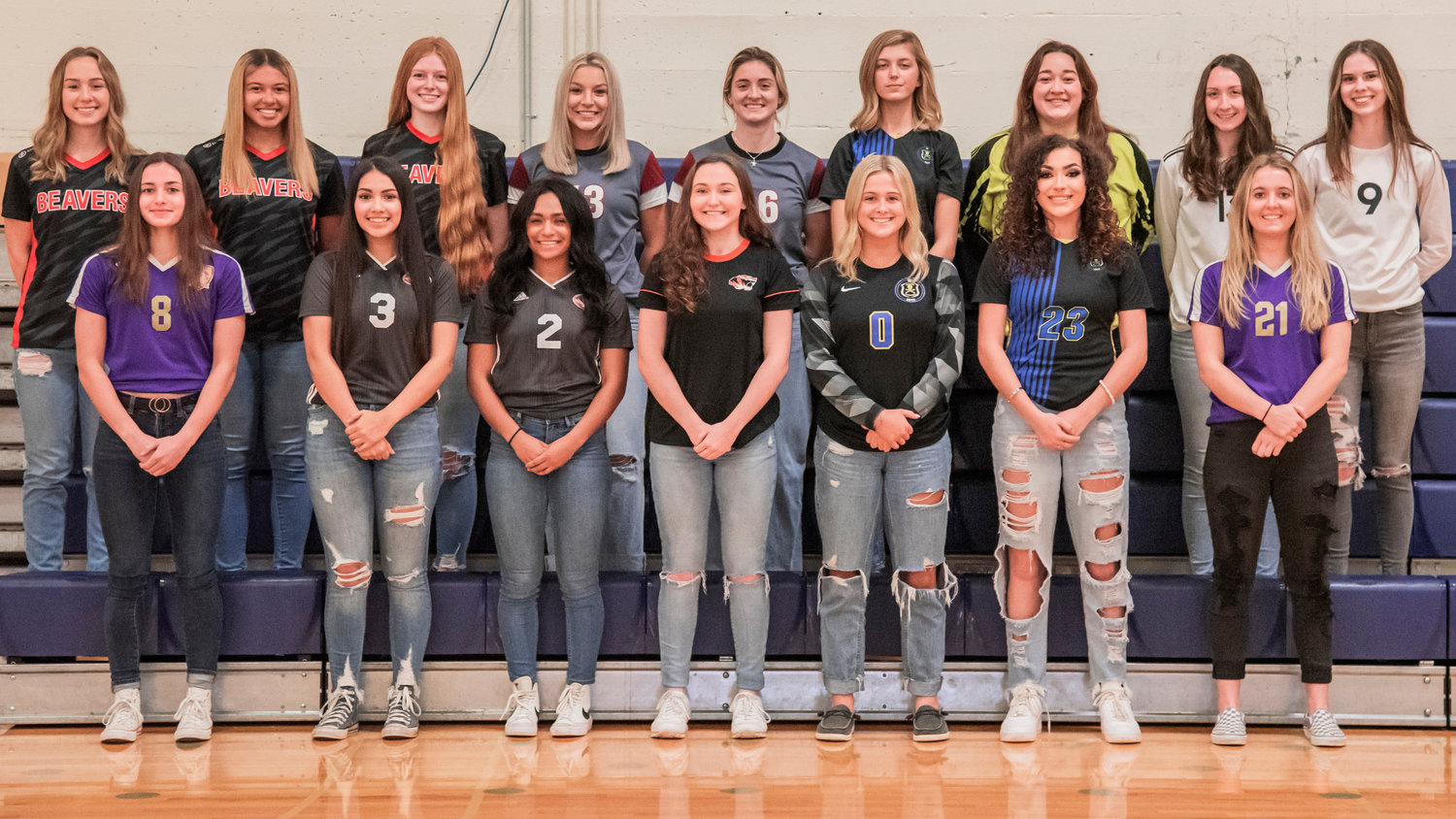 The Chronicle's 2021-22 All-Area Girls Soccer Team poses for a photo in the Centralia College gymnasium on Nov. 29.
