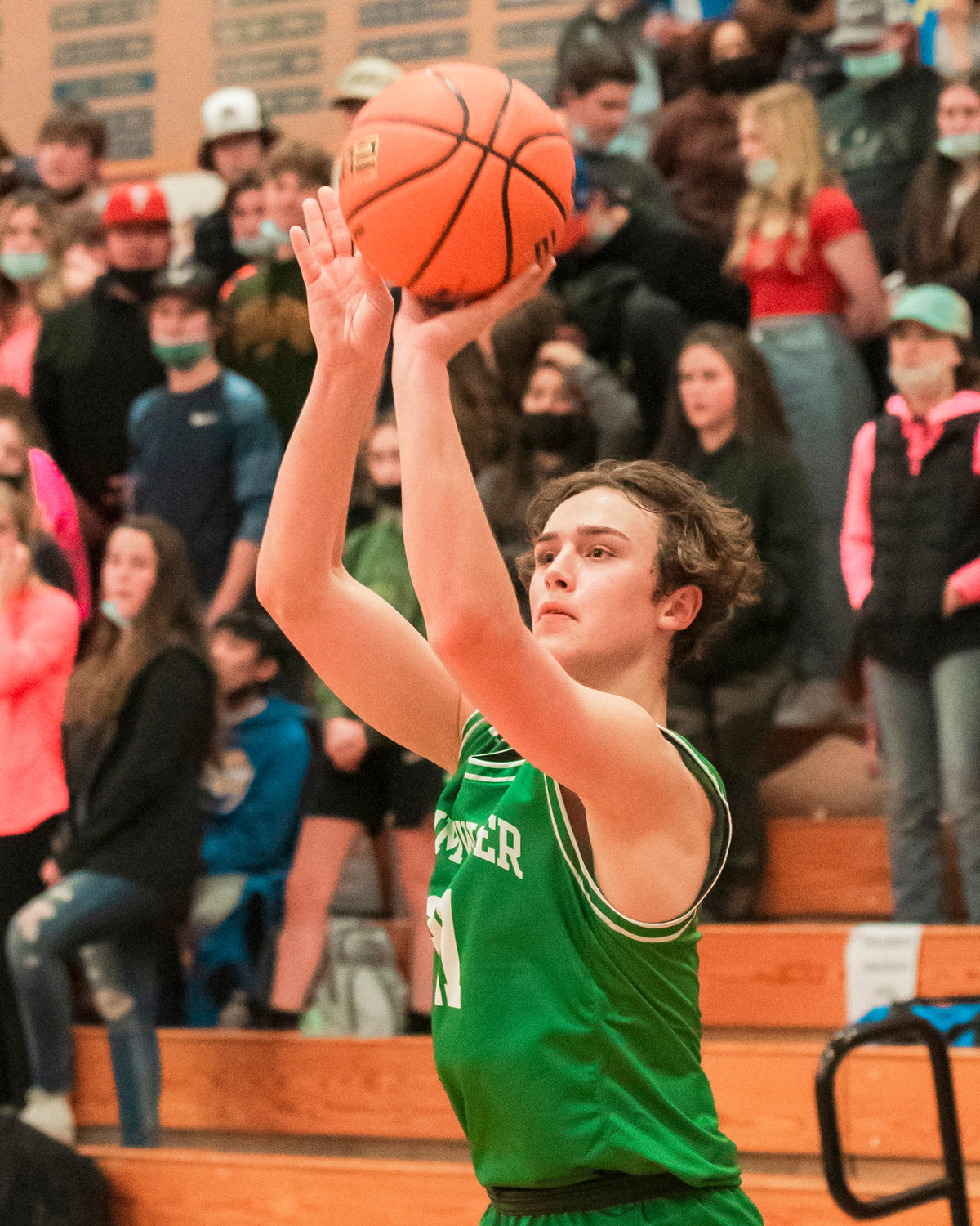 Tumwater’s Connor Hopkins (21) looks to shoot Wednesday night during a game in Rochester.