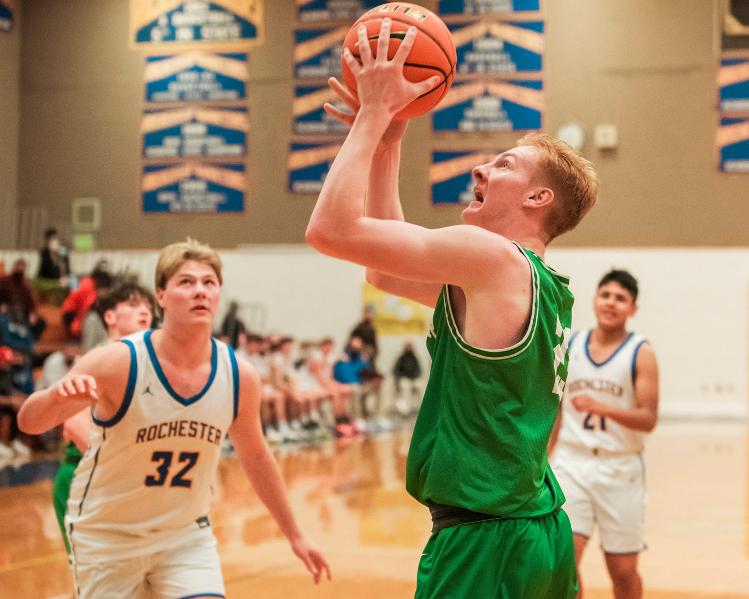 Tumwater’s Tanner Brewer (23) looks to shoot Wednesday night during a game in Rochester.