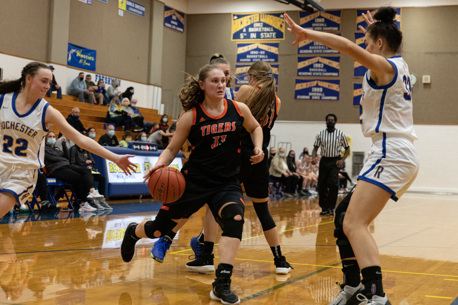 Centralia sophomore post Emily Wilkerson drives toward the hoop against Rochester Dec. 9.