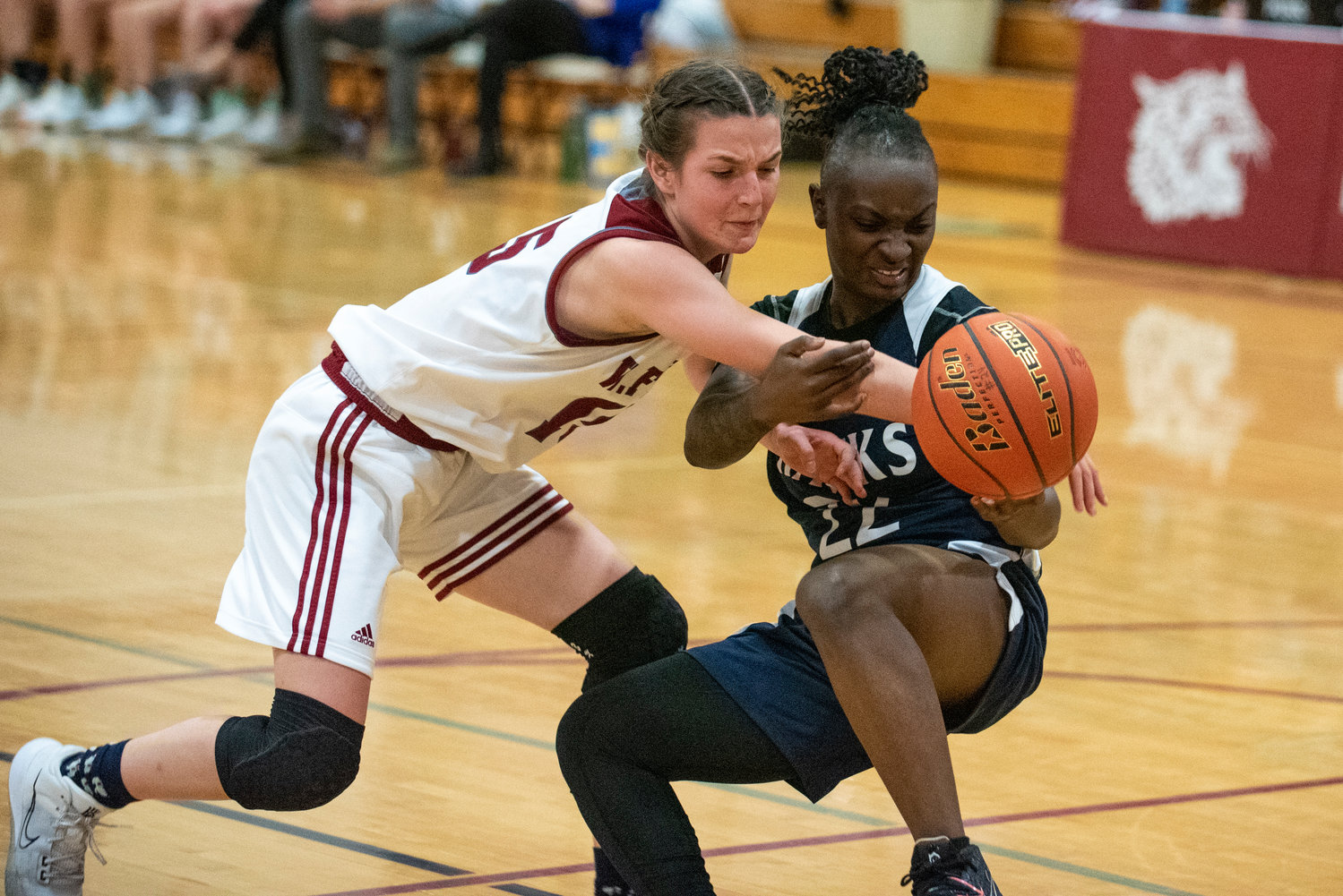 W.F. West's Amanda Bennett (15) steals the ball from River Ridge's Marsani Cannon (22) during full-court press on Dec. 14.
