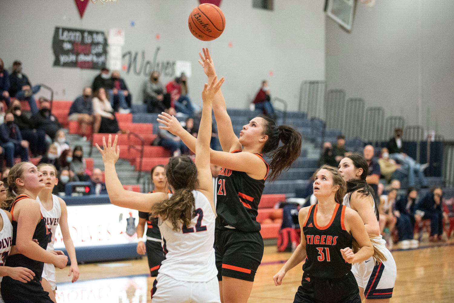 Centralia's Liliana Babka (21) puts up a shot in the paint against Black Hills on Dec. 17.