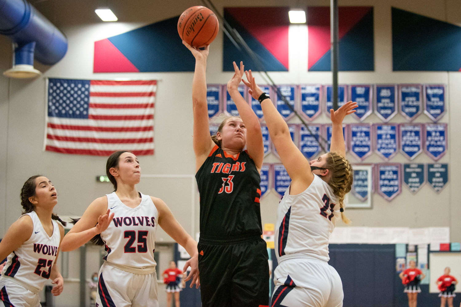 Centralia's Emily Wilkerson (33) puts up a shot in the paint during a road victory over Black Hills on Friday.