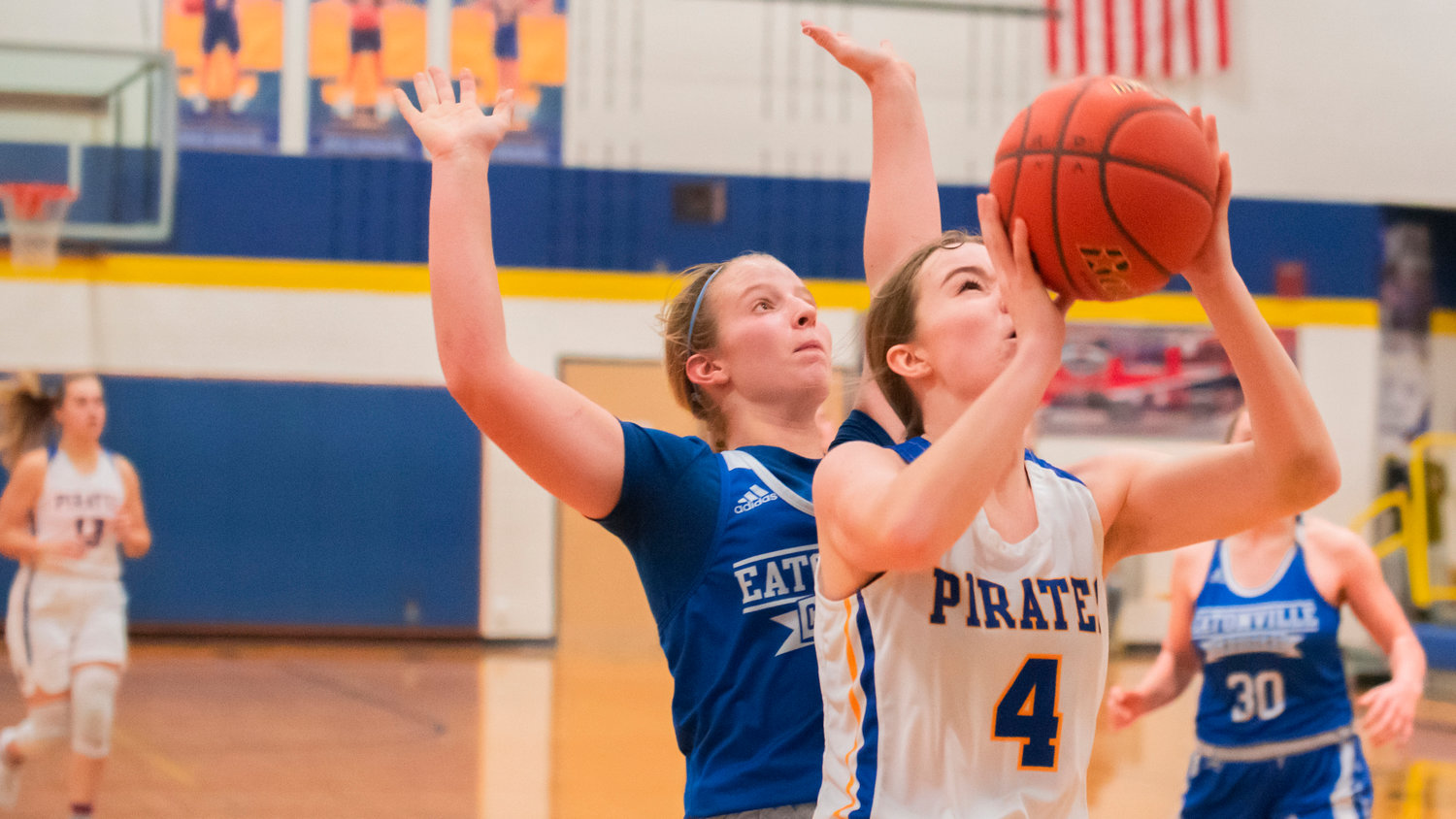 Adna’s Brooklyn Loose (4) looks to shoot during a game against Eatonville Friday night.