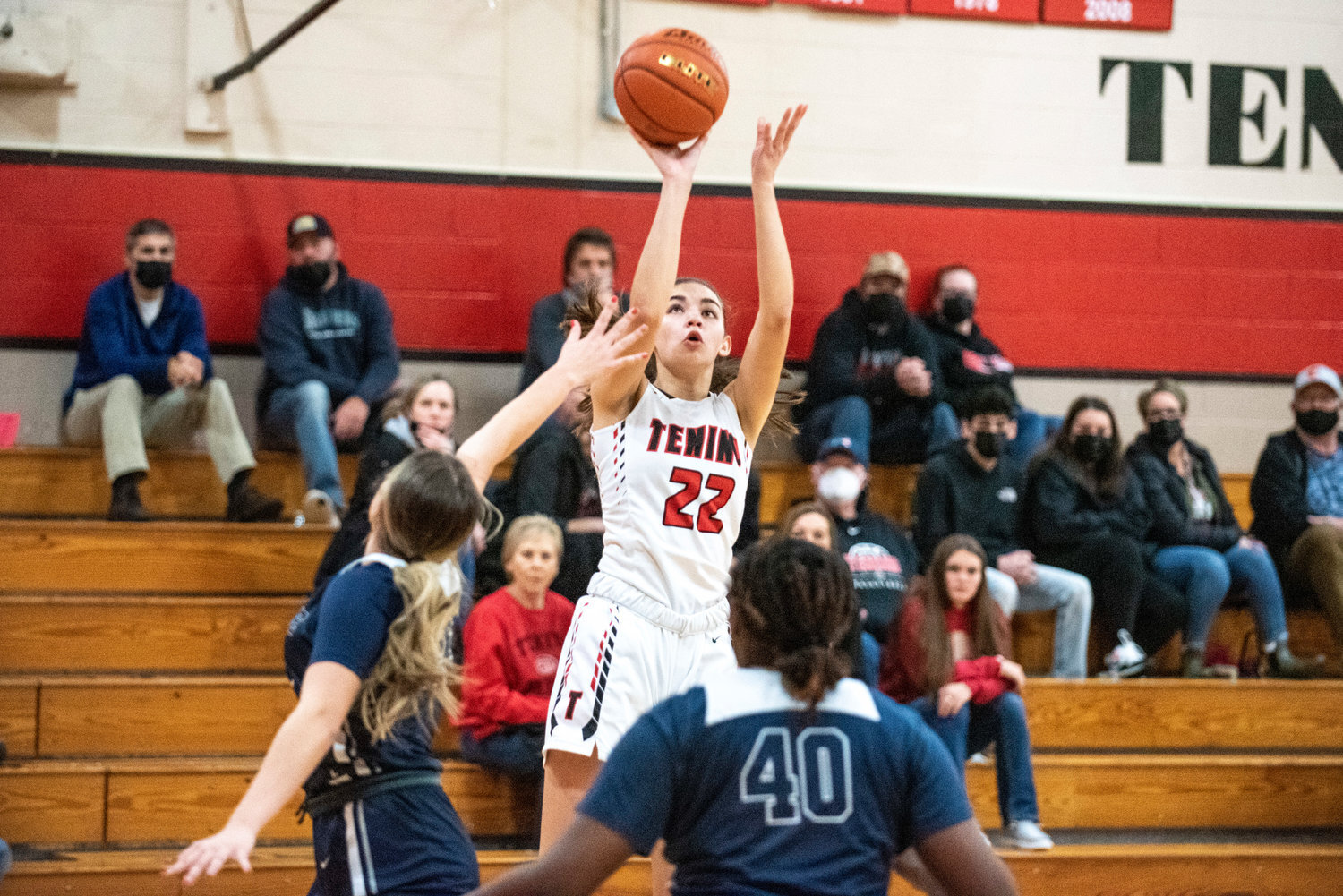 Ashley Schow pulls up to drain her 1,000th-career point during a home game against Cascade Christian on Dec. 20.