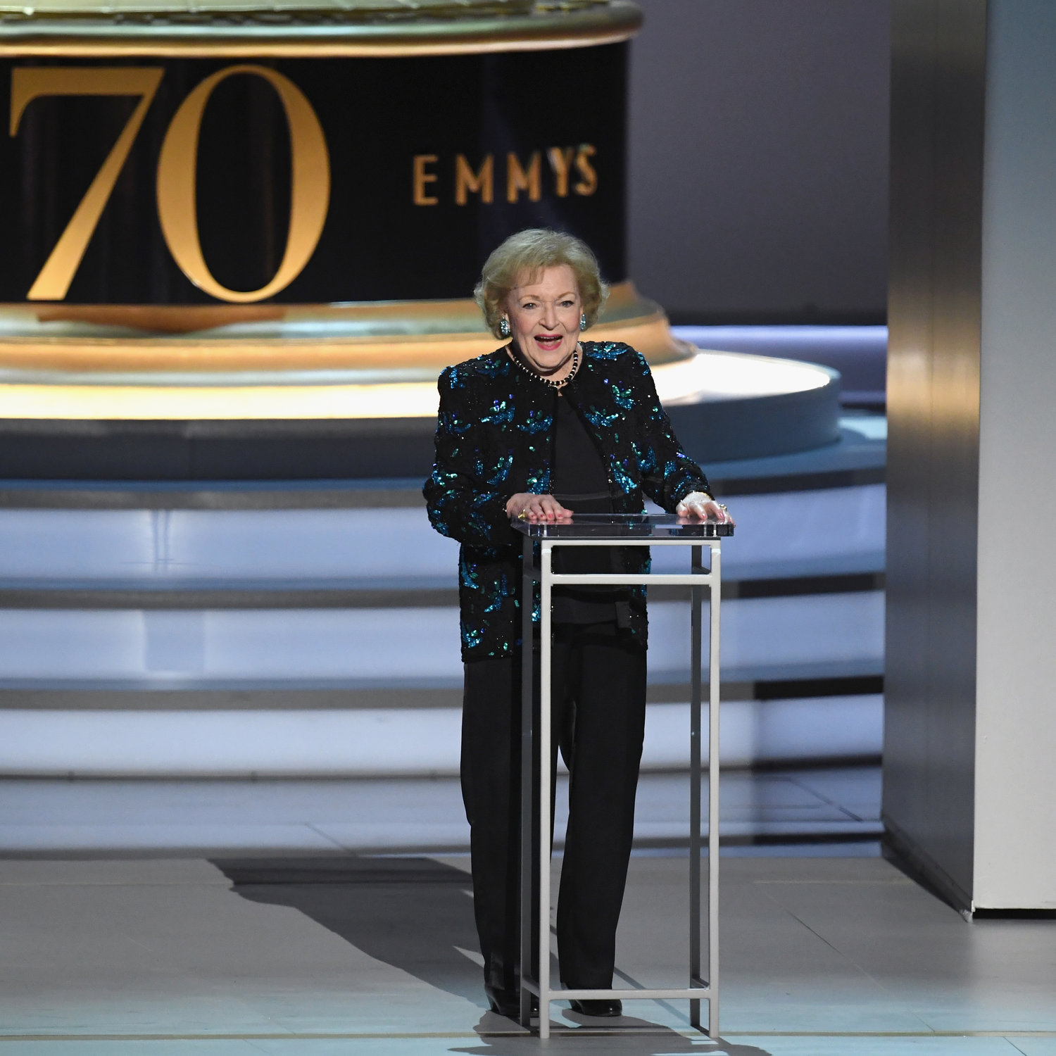 Betty White speaks onstage during the 70th Emmy Awards at Microsoft Theater on Sept. 17, 2018, in Los Angeles.  (Kevin Winter/Getty Images/TNS)