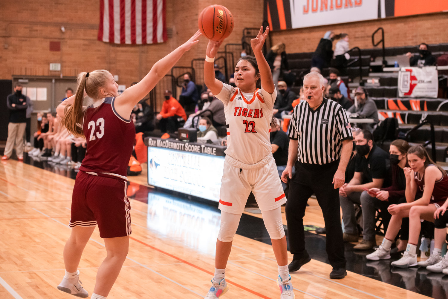 Centralia’s Makayla Chavez (22) looks to shoot Tuesday night in Centralia during a Swamp Cup rivalry game against W.F. West.